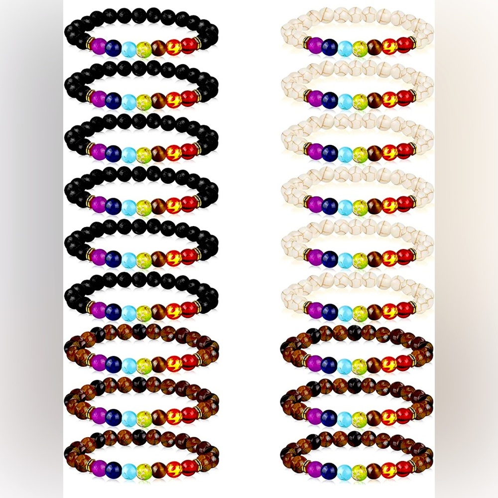 Hazms 1 pcs Chakra Bracelets Lava Rock 7 Stones Crystals Healing Stones